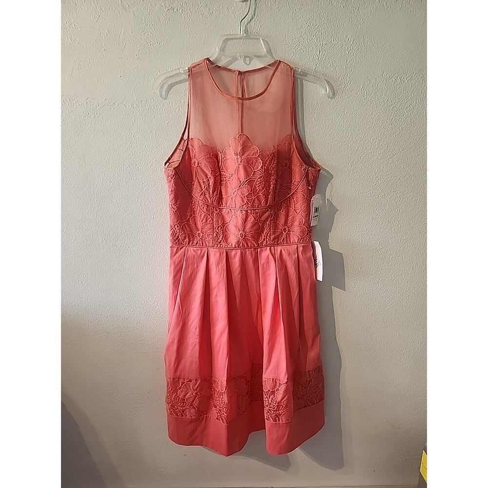 Maggy London Coral Pink Lace Bodice Midi Dress